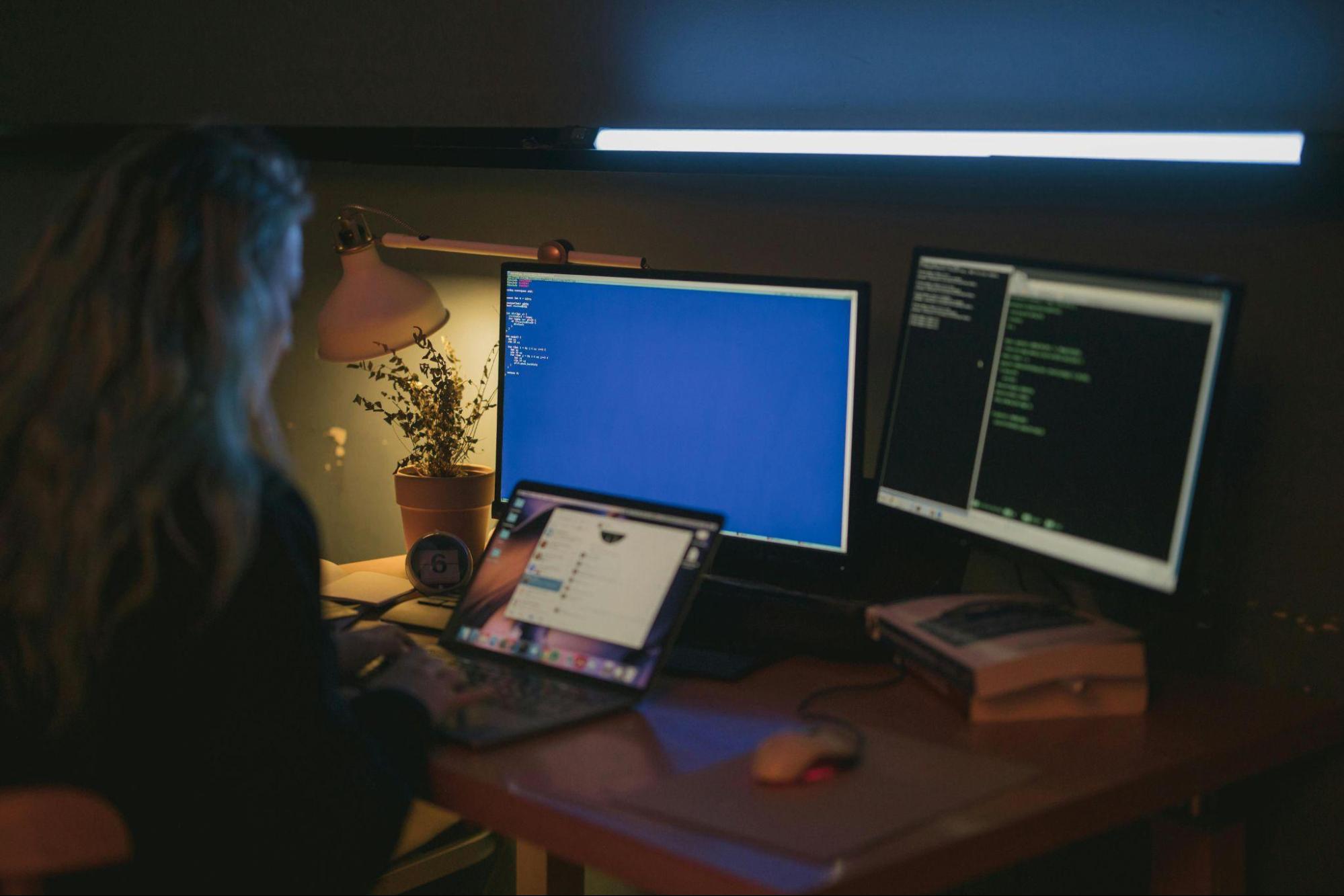 a woman working on a computer