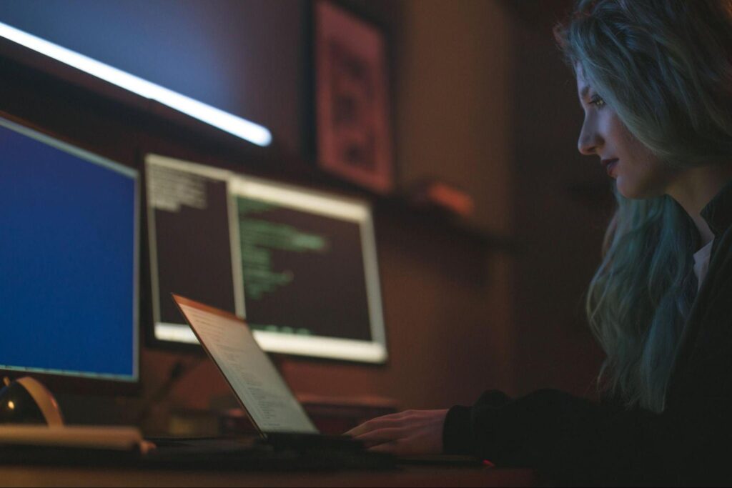 a woman working on a computer